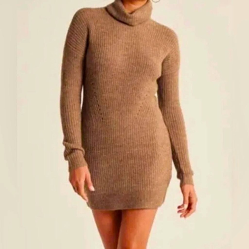 Abercrombie & Fitch Tan Turtleneck Sweater Dress